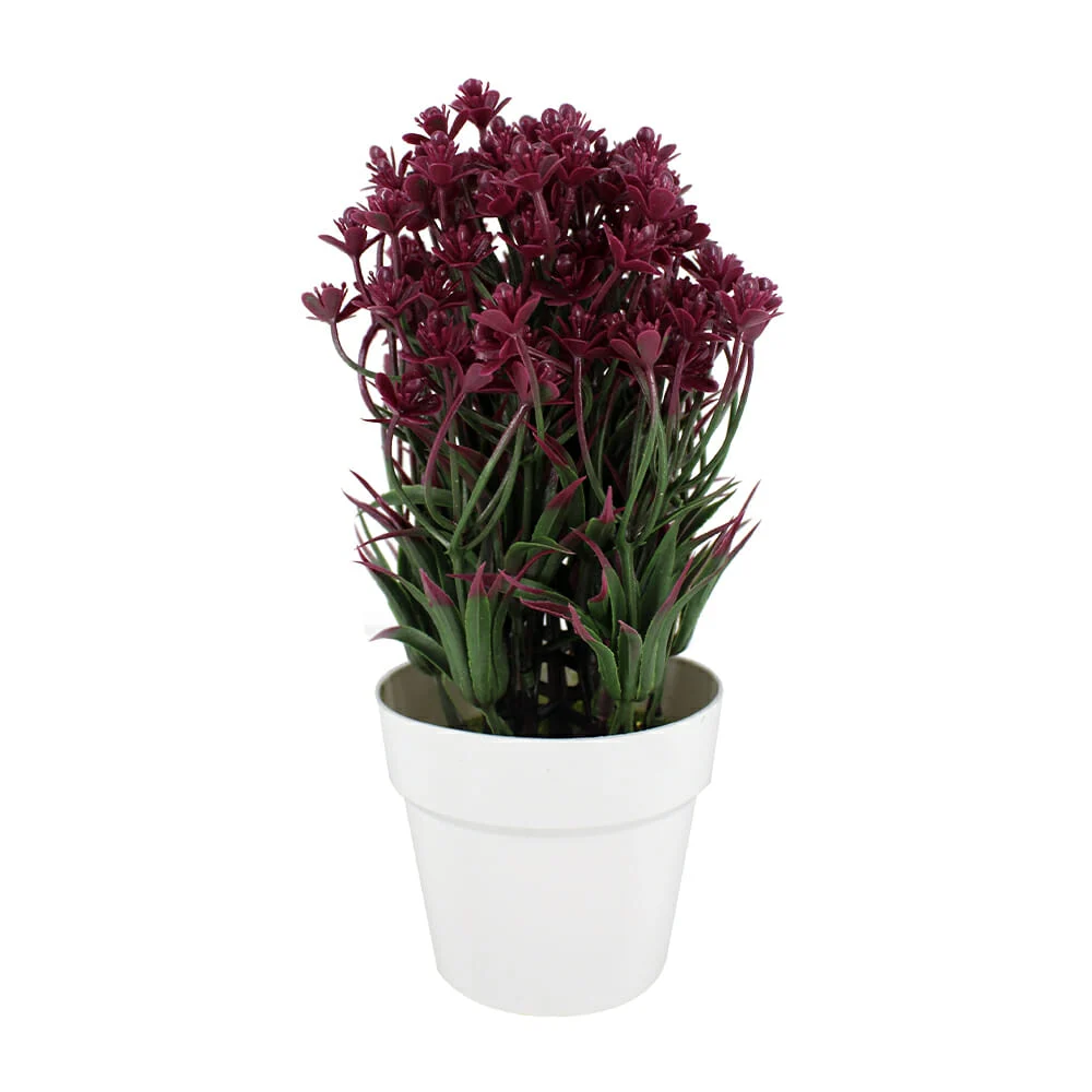 Maceta redonda decorativa con pasto y planta de flores artificiales 19cm / xd-006
