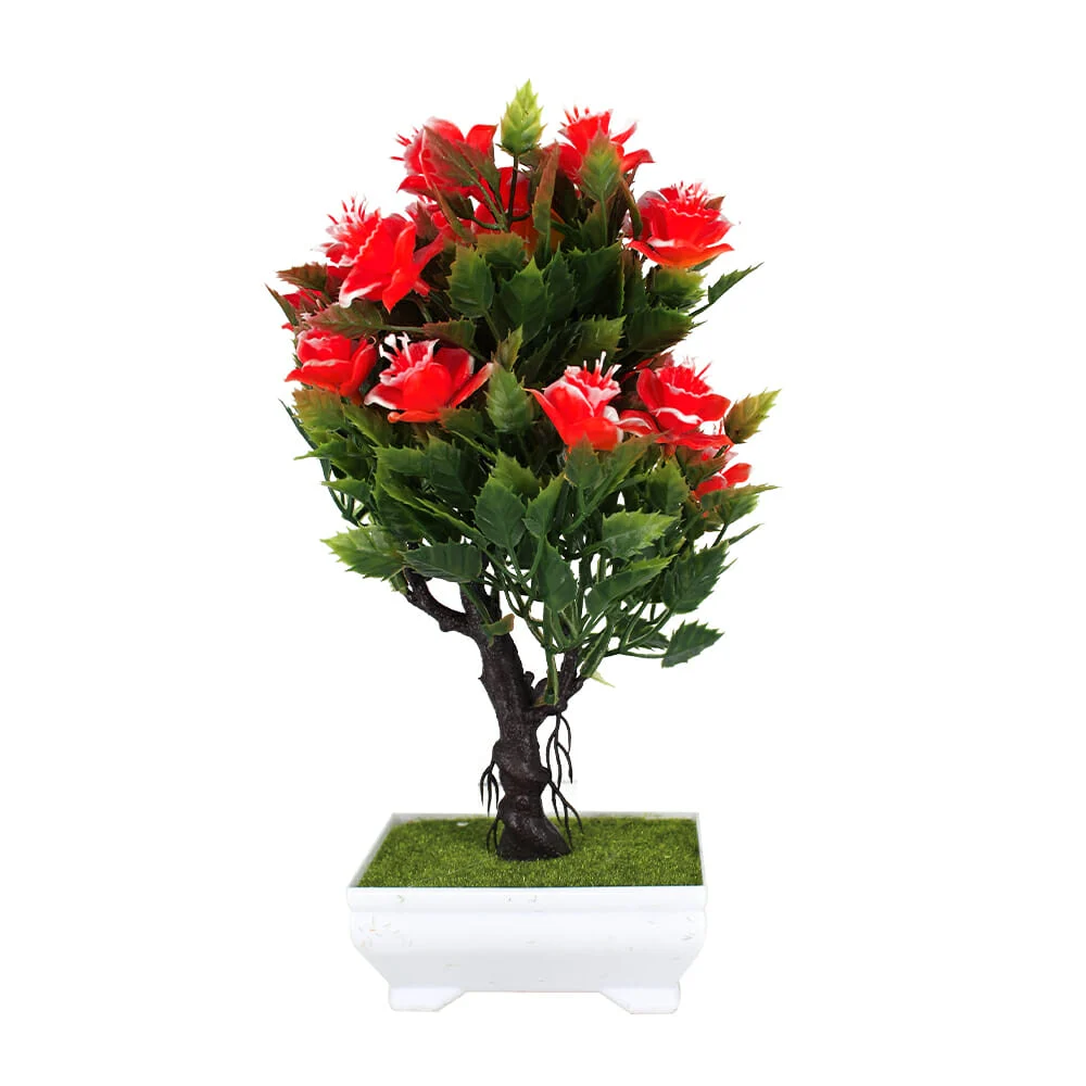Maceta rectangular decorativa con pasto y árbol artificial 24cm / hl-yh22561