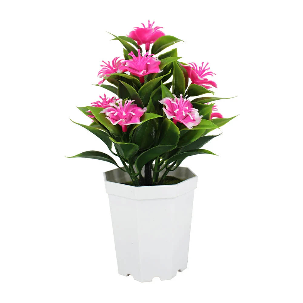 Maceta con planta pequeña con flores artificiales, variedad de colores / hl-yh22574