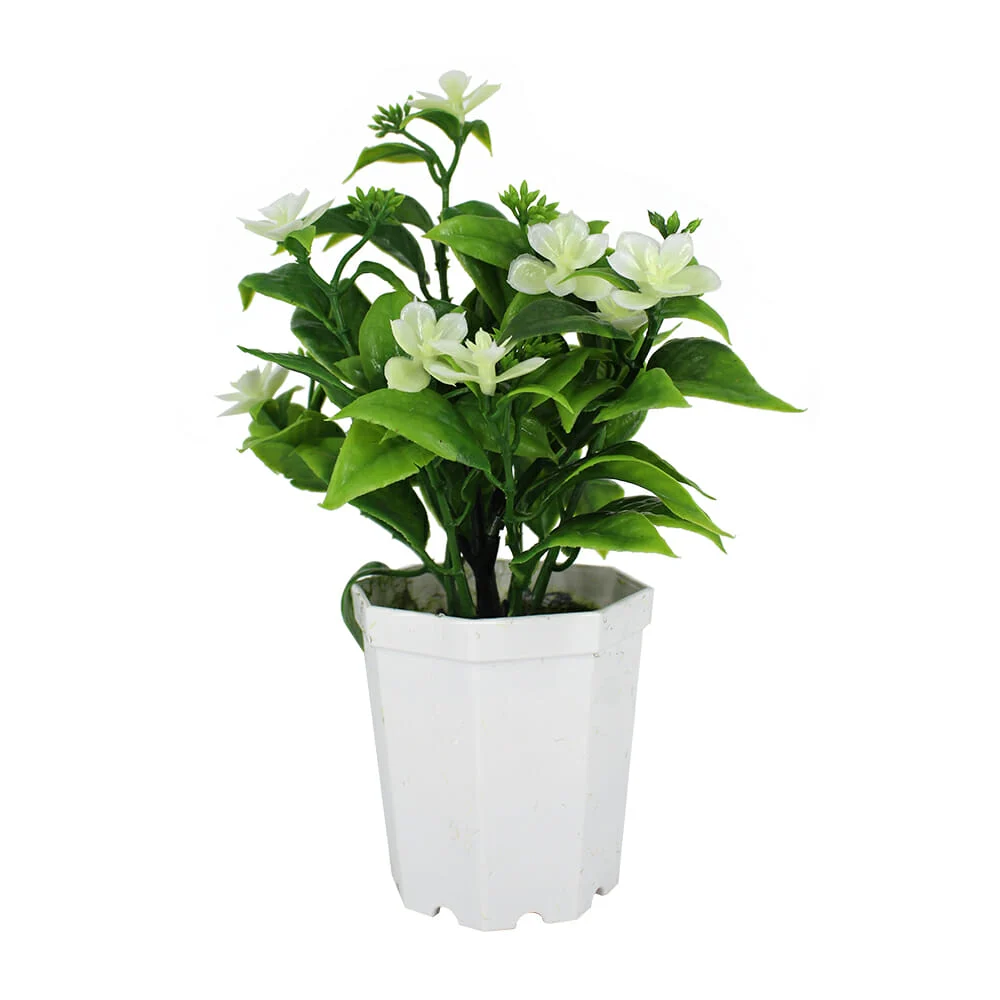 Maceta en octógono, decorativa, con follaje y flores decorativas, de 19 cm, variedad de colores / xd-004