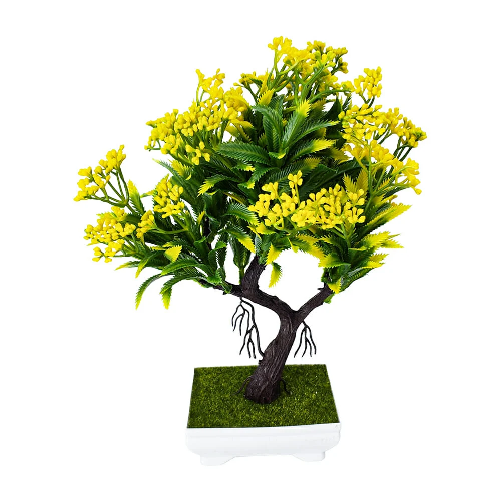Maceta rectangular decorativa con pasto y árbol artificial 27cm / hl-yh22581
