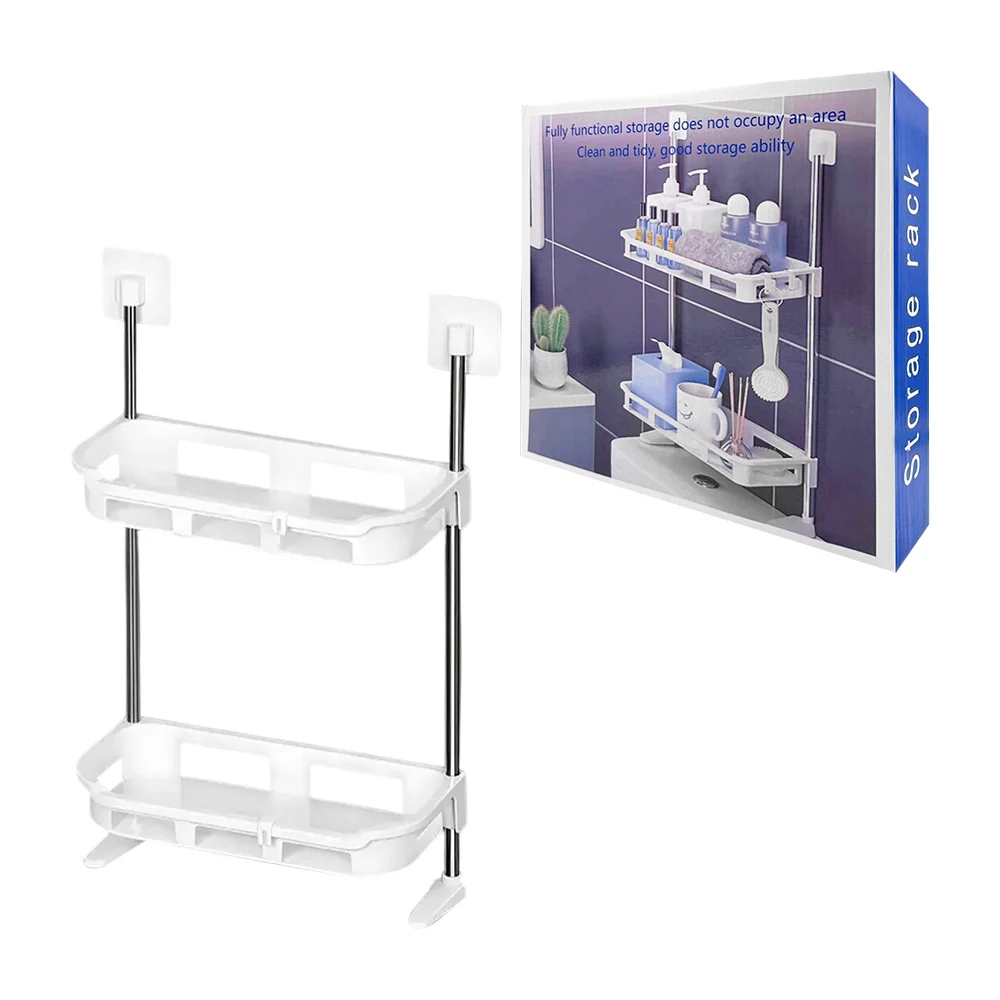 1pza Organizador armable con 2 niveles y sujetadores adhesivos, variedad de usos / 14x30x58cm / 2-storey toilet rack
