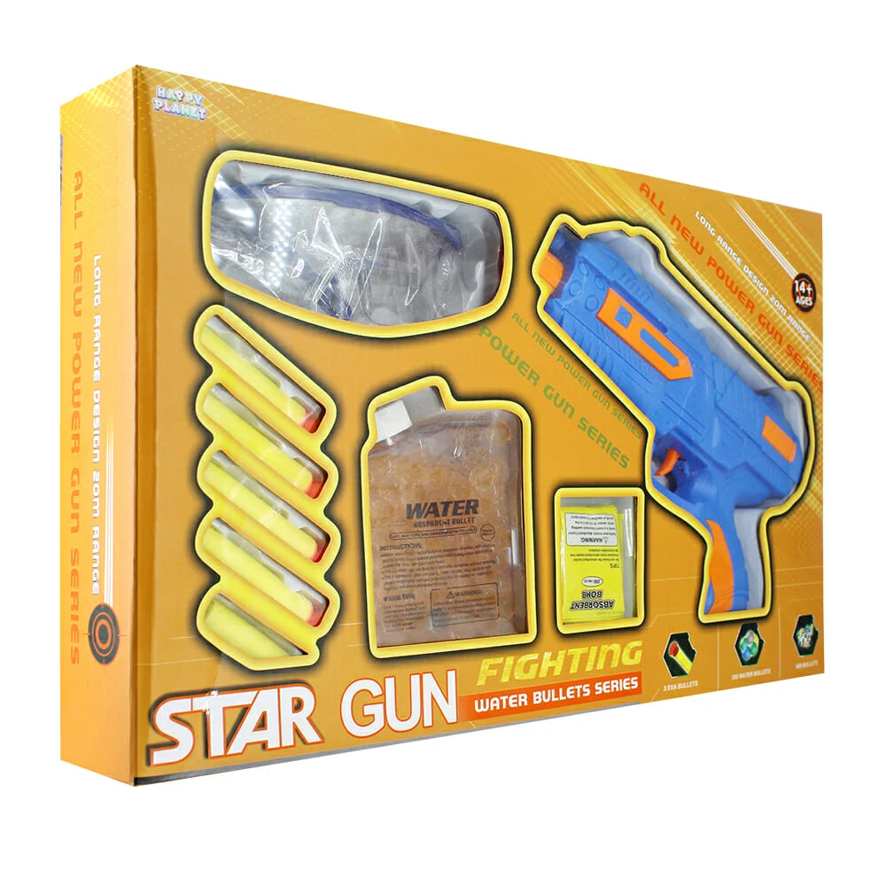 Pistola lanza dardos con 5 pzas dardos, 200 pzas bolitas de hidrogel, 600 pzas repuestos de bolitas de hidrogel y lentes, variedad de colores / star gun / star fighting / ht99418