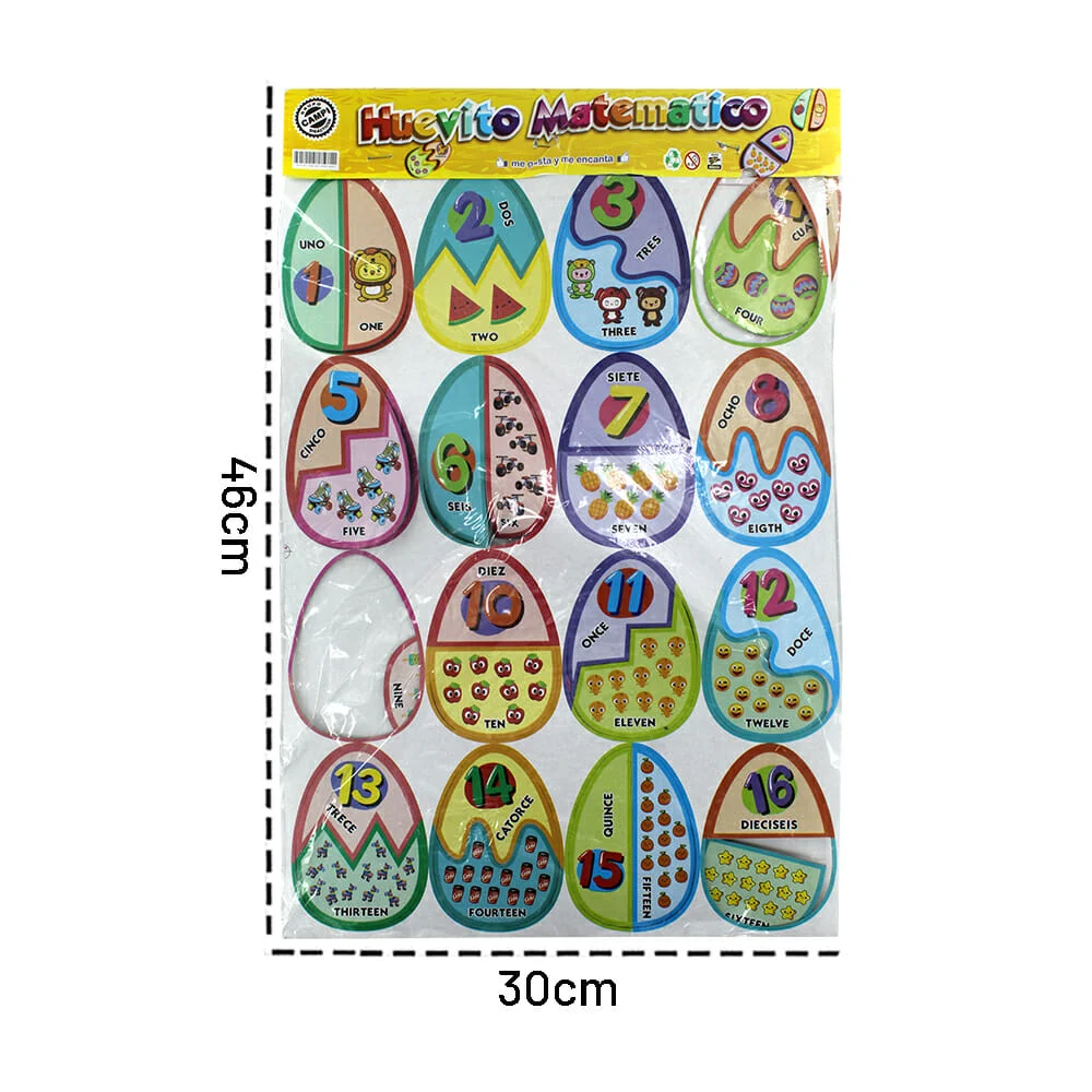Juego didáctico, huevitos matemáticos de cartón para aprender los números 1-16