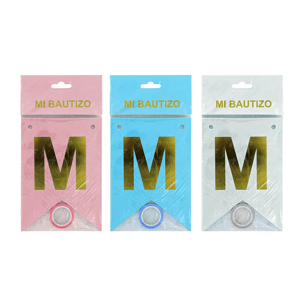 Banderín decorativo liso de mi bautizo con letras doradas, variedad de colores / hw-232