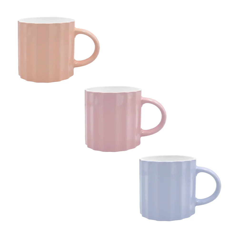 Taza de cerámica grande con textura de líneas, 10cm, color surtido / hw61738
