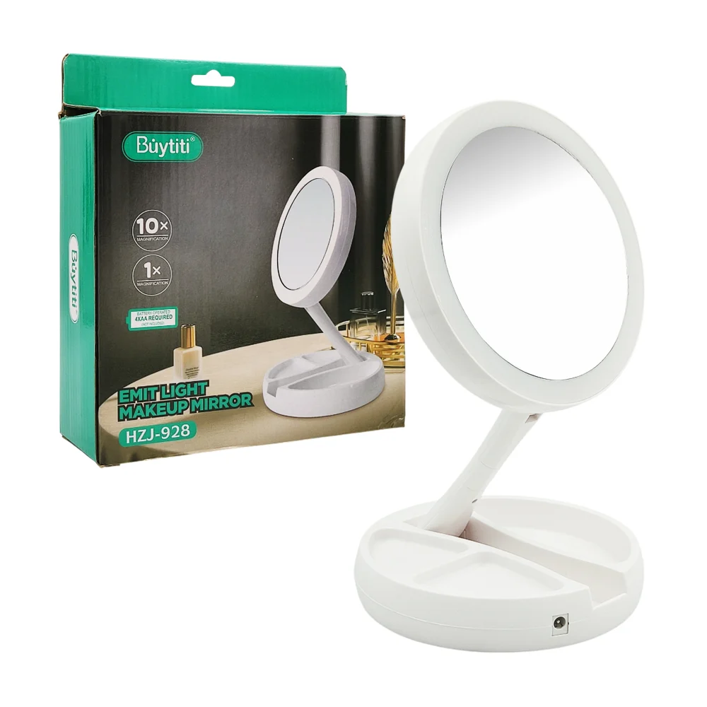 Espejo plegable para escritorio, doble aumento, luz led y recargable, 6 in