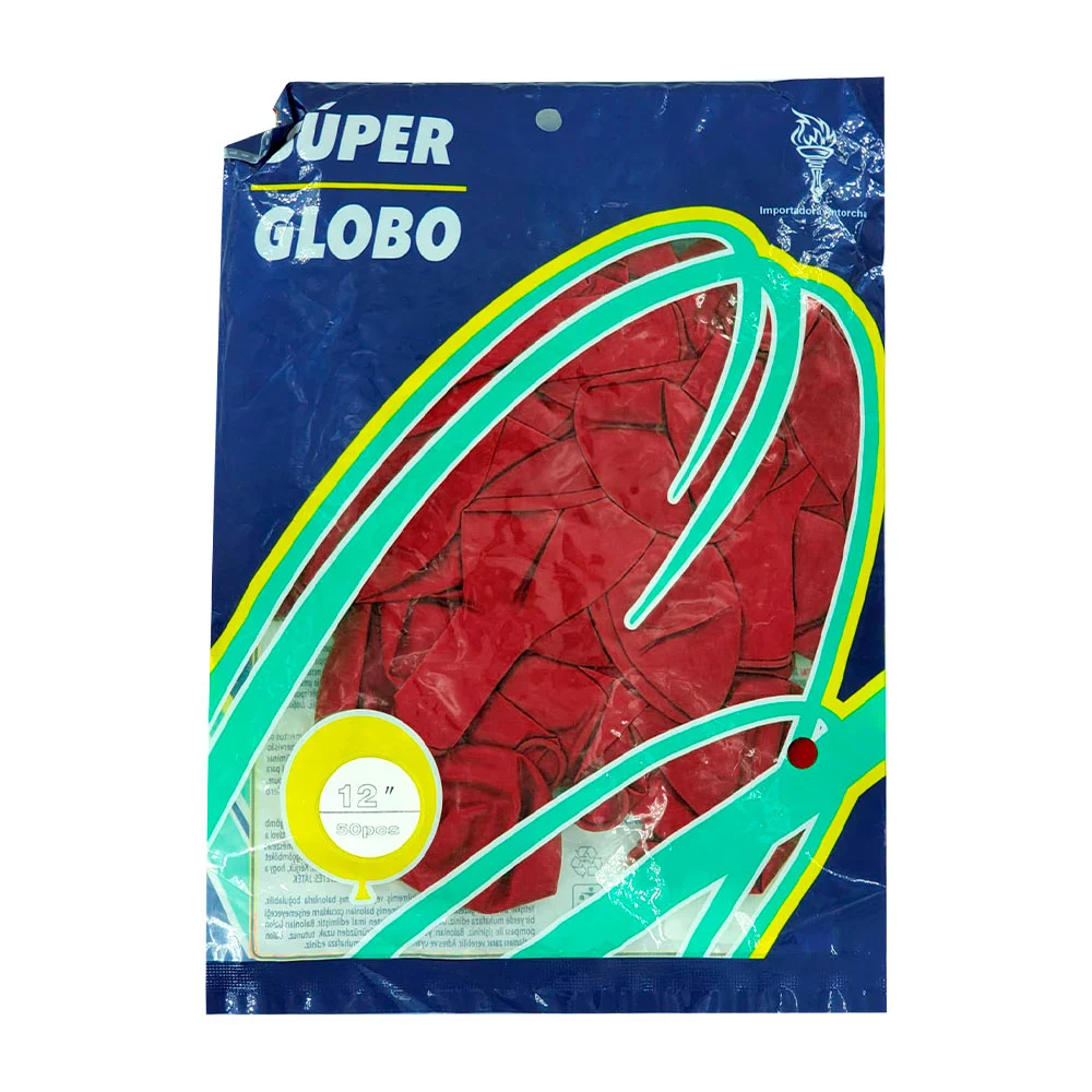 Paquete con 50 globos de látex 12 pulgadas en color rojo /super globo / inn-g2-005