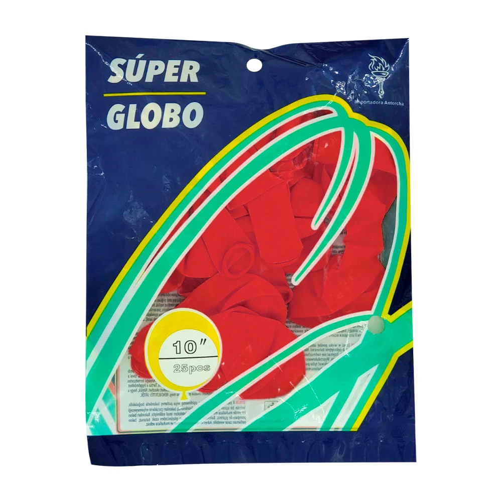 Paquete con 25 globos de látex 10 pulgadas en color rojo / súper globo / inn-m3-005