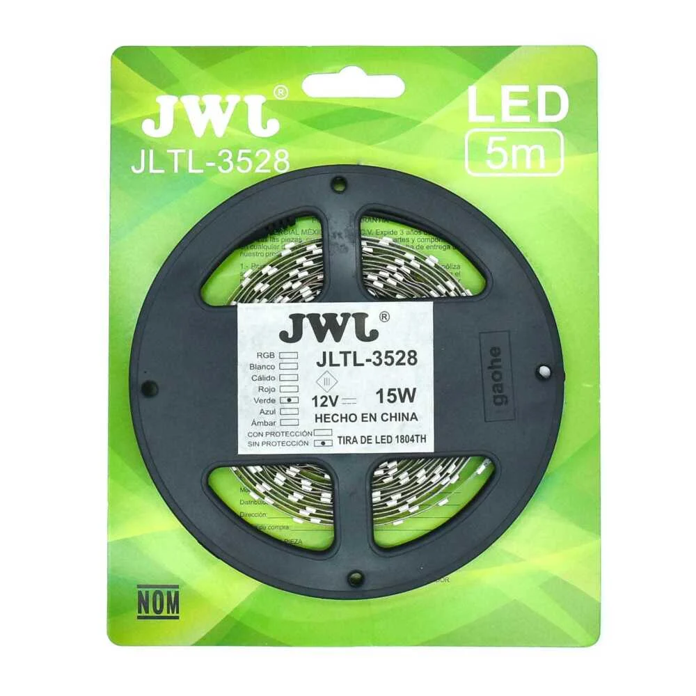 Tira led 3528 para interior 5mtrs verde jltl-3528ip20v jwj