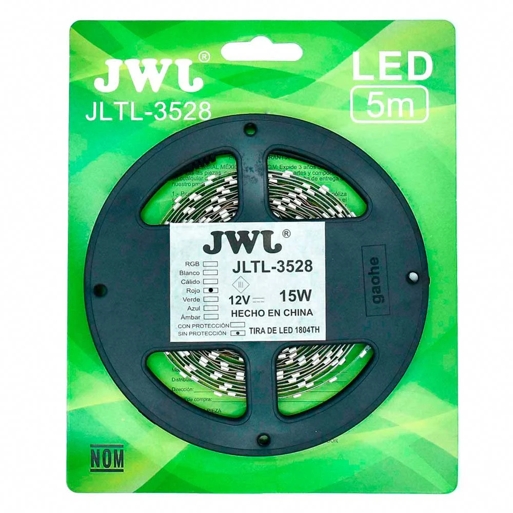 Tira led 3528 para interior 5mtrs roja jltl-3528ip20r jwj