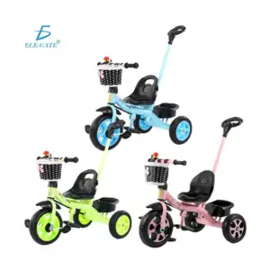 Triciclo infantil con asiento ajustable, canasta y barra de empuje, v…