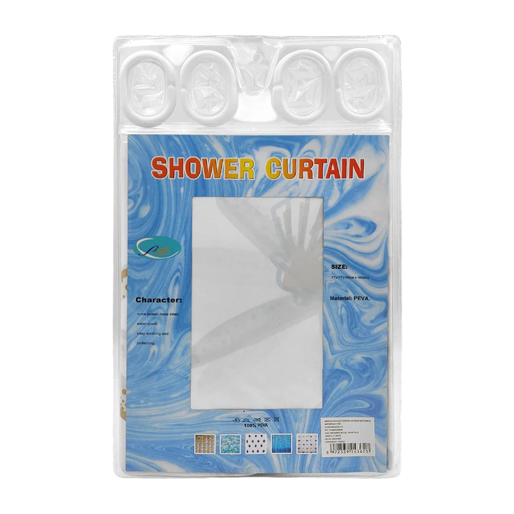 Cortina para el baño 180x180cm plástico estampado, 12 argollas, variedad
