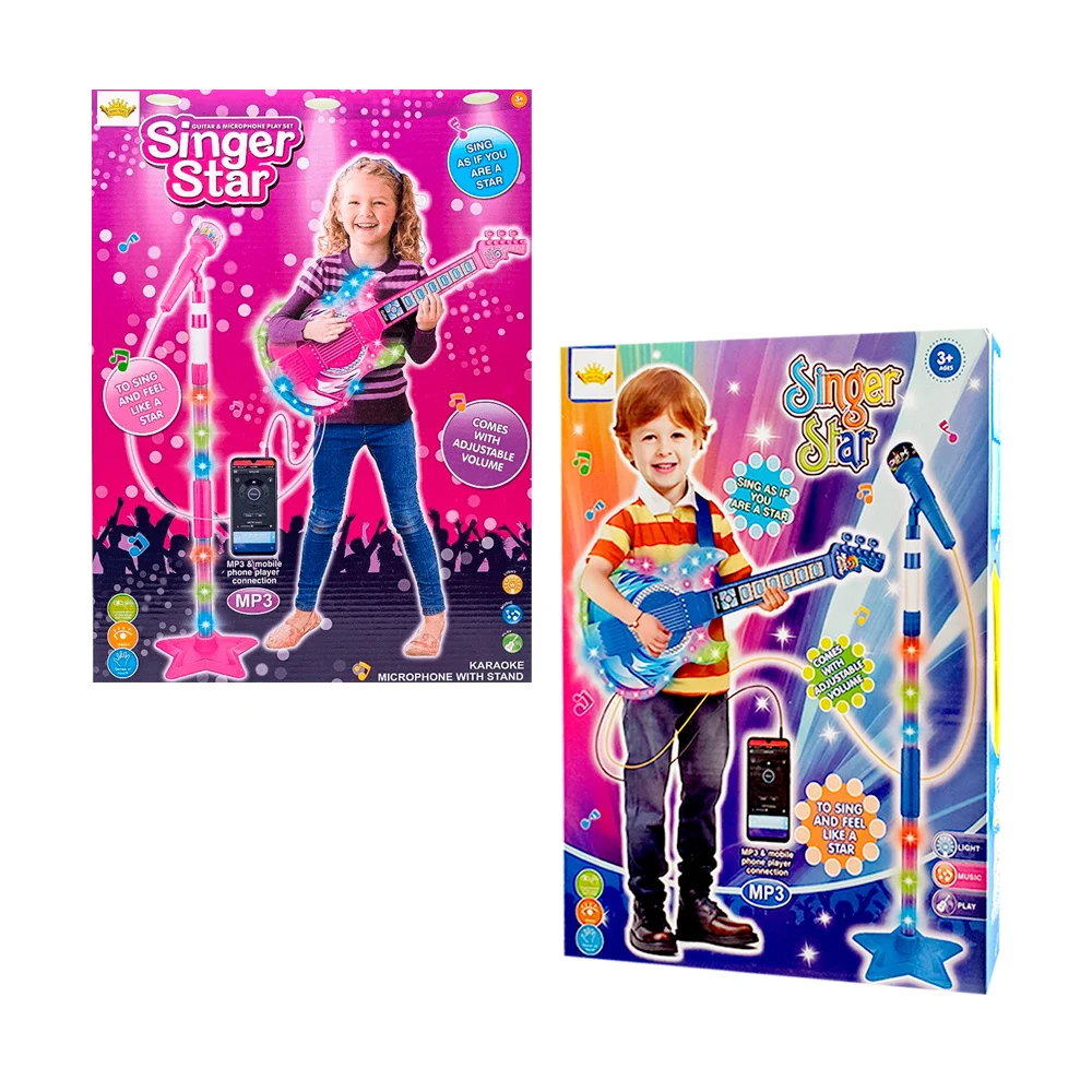 Guitarra mp3 de juguete con luz y sonido + micrófono con base / singer star / hd-788 / hd-789