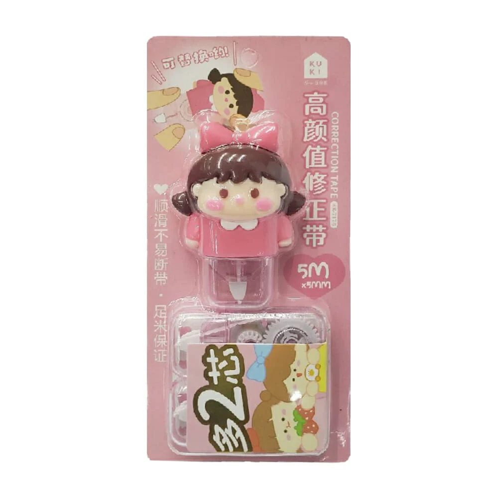 Corrector cinta tape con decoración de muñeca y 2 repuestos / kk-7176