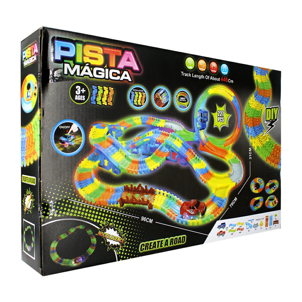 Pista mágica de 227 piezas + 1 carrito con luz y carcasa intercambiable / kq212115