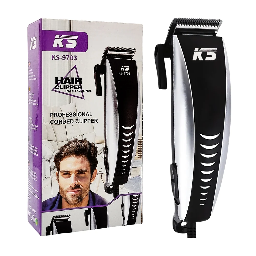 Máquina rasuradora alámbrica con 4 peinetas, peine, tijeras y mini cepillo