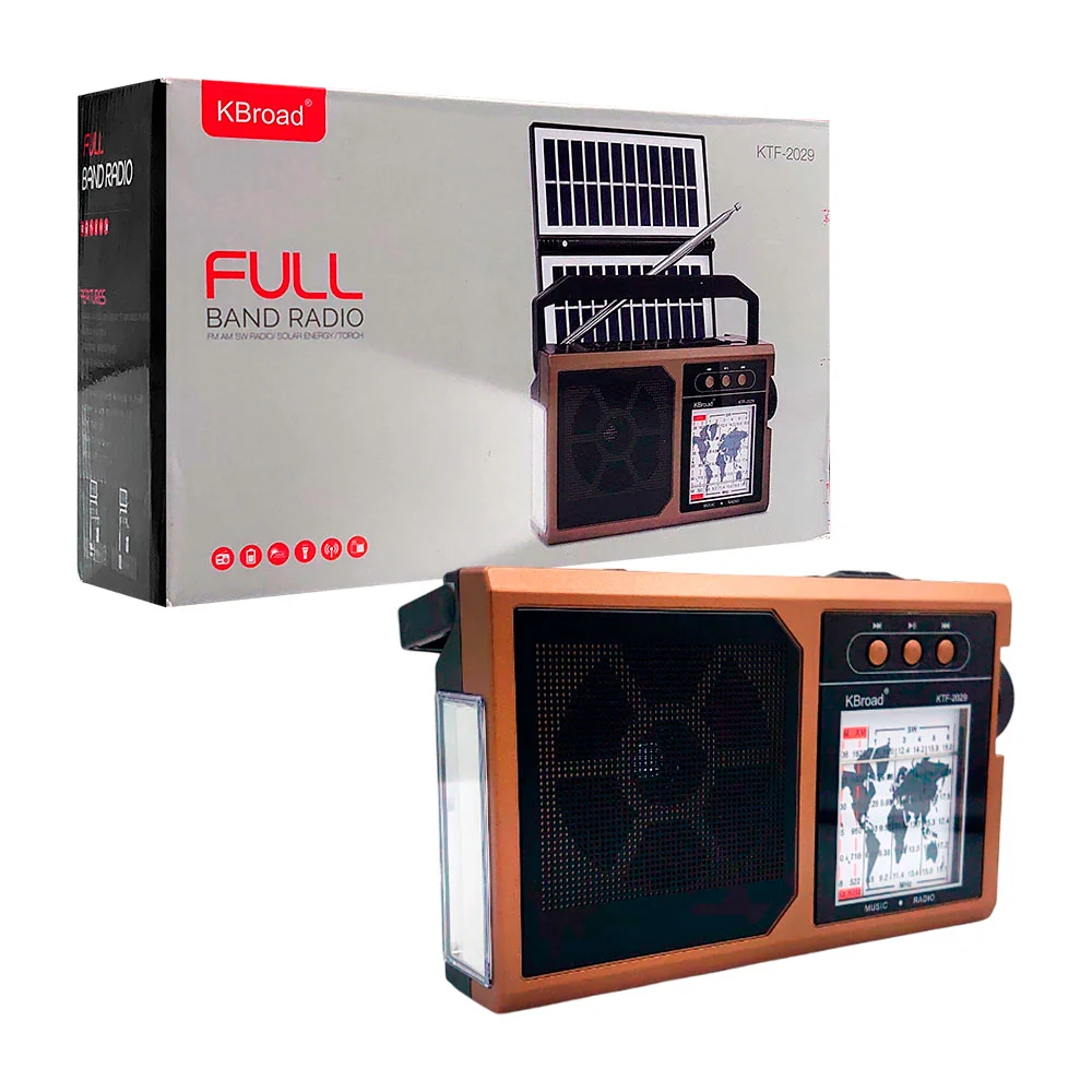 1pza Bocina inalámbrica recargable con función de radio, antena, botones frontales y panel solar, variedad de funciones / kboard / full band radio / ktf-2029