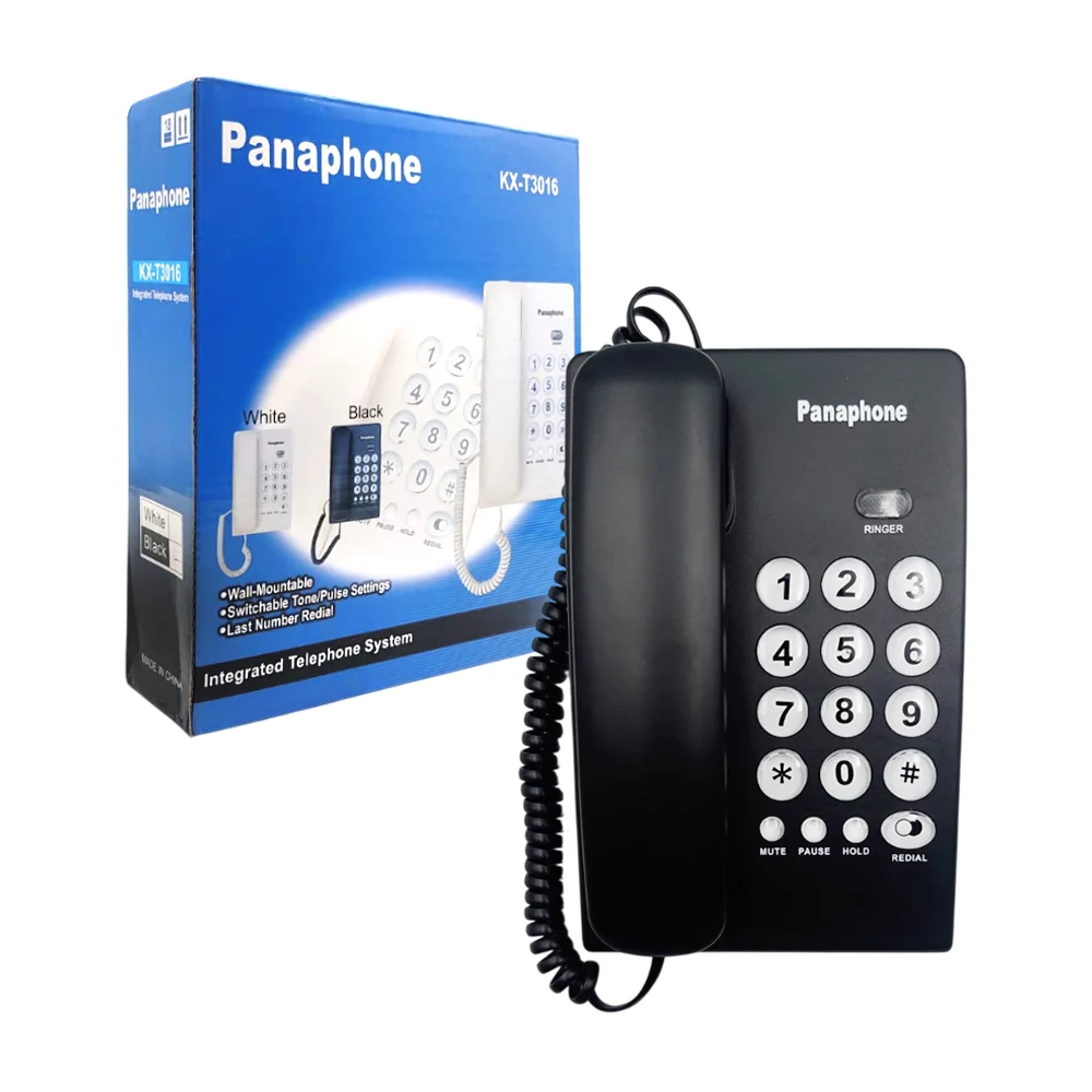 1pza Teléfono fijo con base, cable ondulado, cuerpo de plástico y 10 dígitos, variedad de colores / panaphone / kx-t3016