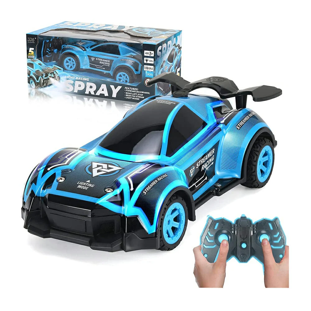 Carro a control remoto con luces + lanzador de spray, scale 1:16 / light racing spray 336-92j