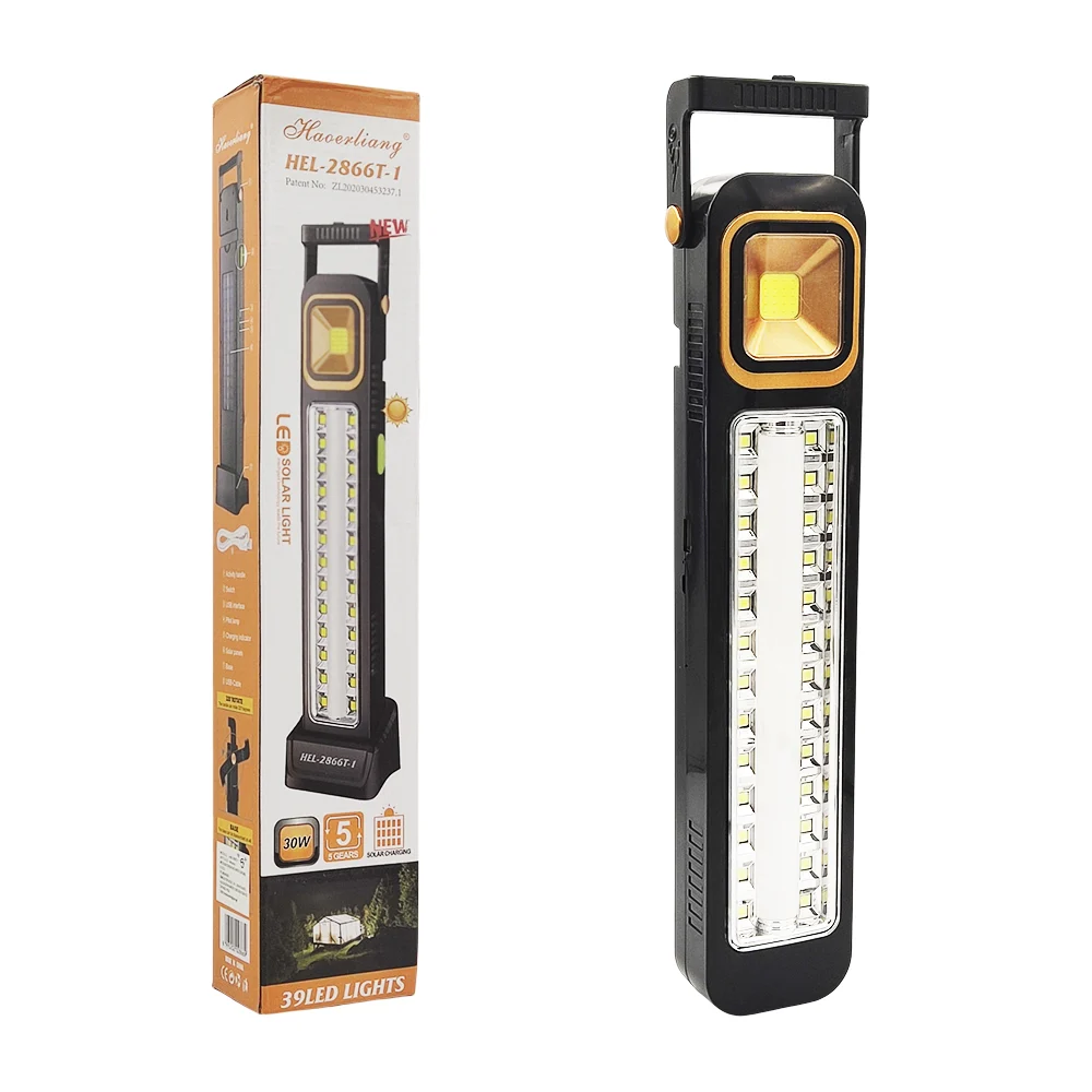 Lámpara led de emergencia recargable con panel solar, con niveles de intensidad