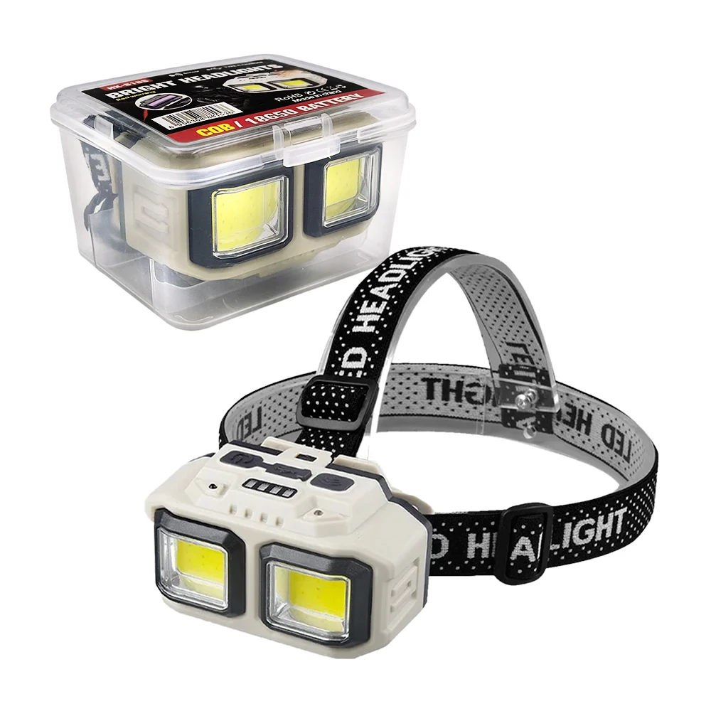 Linterna led recargable tipo minero, luz blanca y roja con sensor