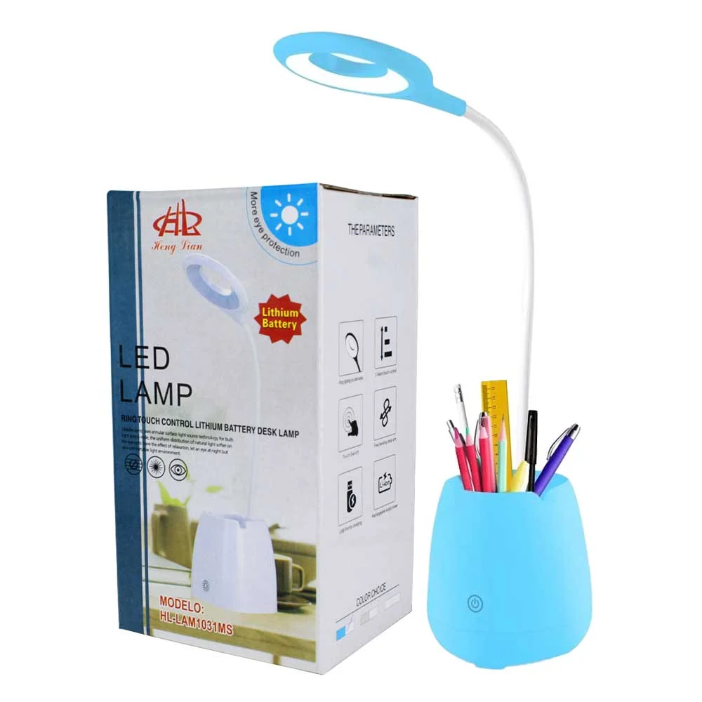 Lámpara led de escritorio hl recargable con porta lápices integrado en la base, cuello flexible, brillo ajustable / lam1031ms / led lamp