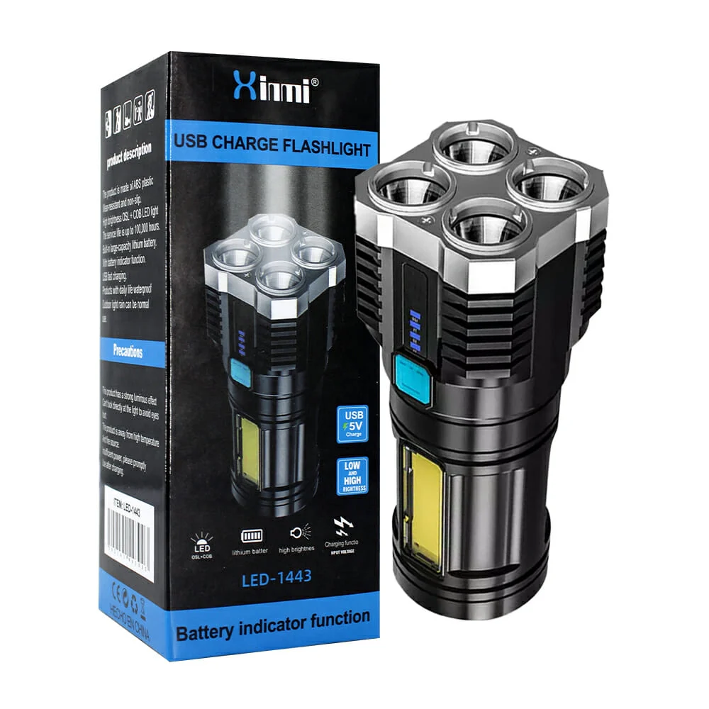 Lámpara led recargable xinmi con 4 leds de alta potencia y modos de luz intercambiables / led-1443