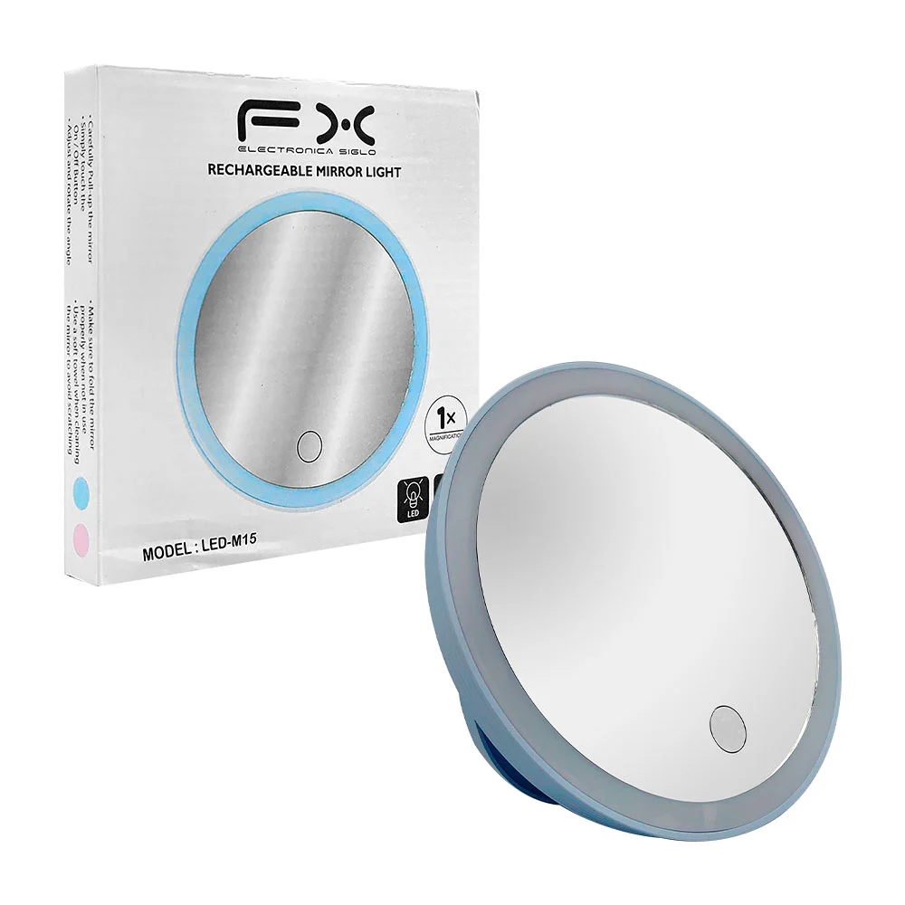 Espejo circular recargable con luz led f...