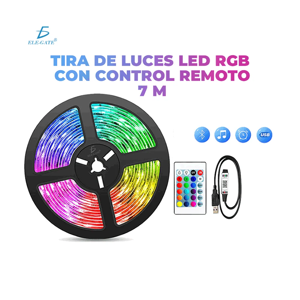 Tira de luces led rgb 5050, 7 metros + c...