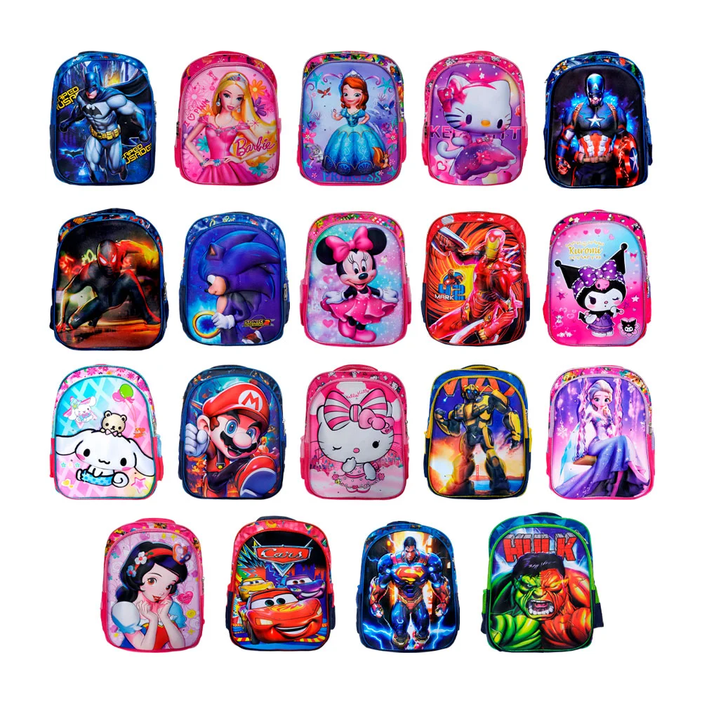 Mochila escolar mediana con 3 compartimentos, luces led, lonchera y lapicera