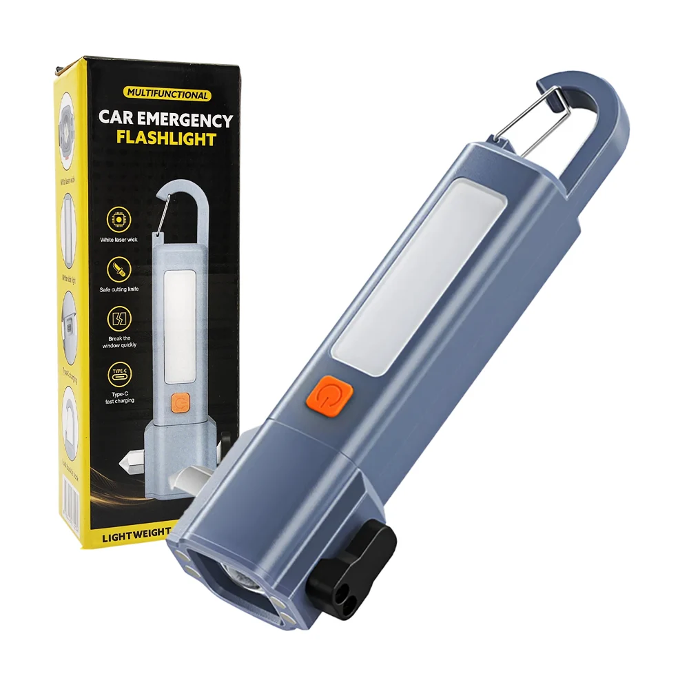 Lámpara led de emergencia recargable, con rompe cristales y cuchillo de corte