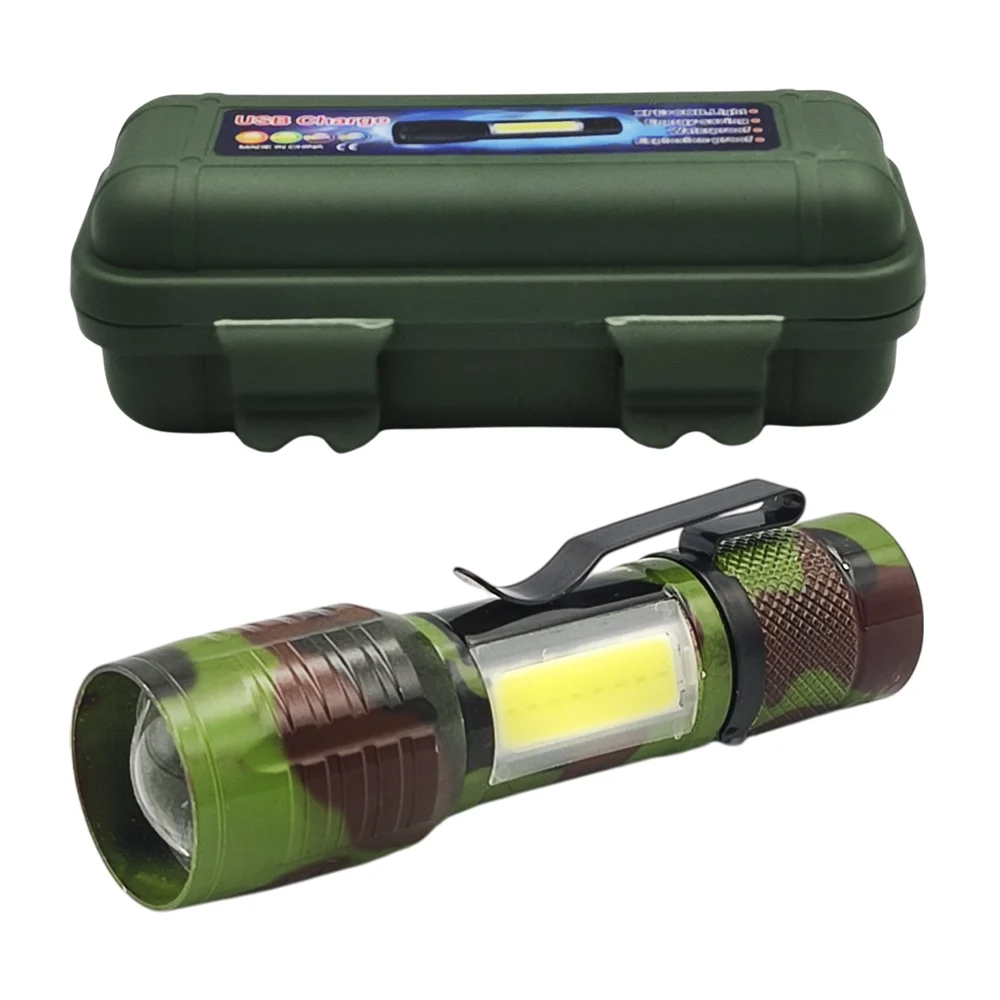 Linterna pequeña recargable, diseño de camuflaje y 2 luces, aprueba de agua