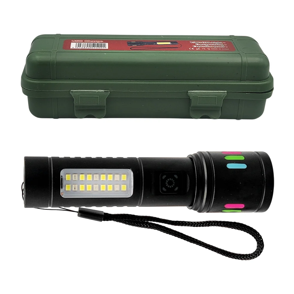 Linterna mediana recargable, 2 luces, varios niveles de intensidad, y luz roja