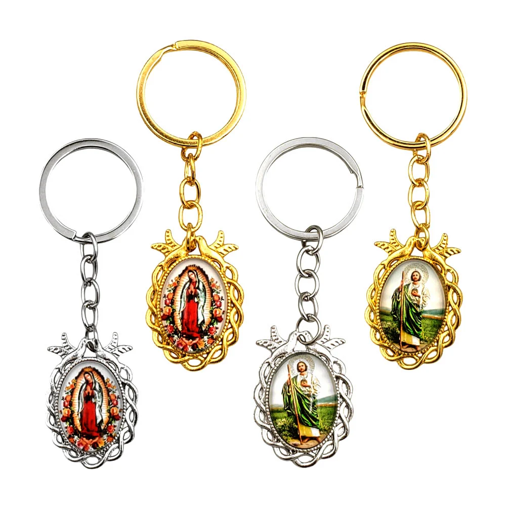 1pz llavero de imagen religiosa con decoración de palomas, color surtido