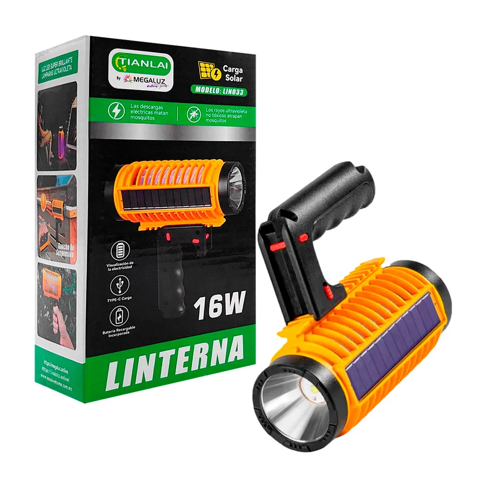Linterna 16w recargable, luz led 3 modos...