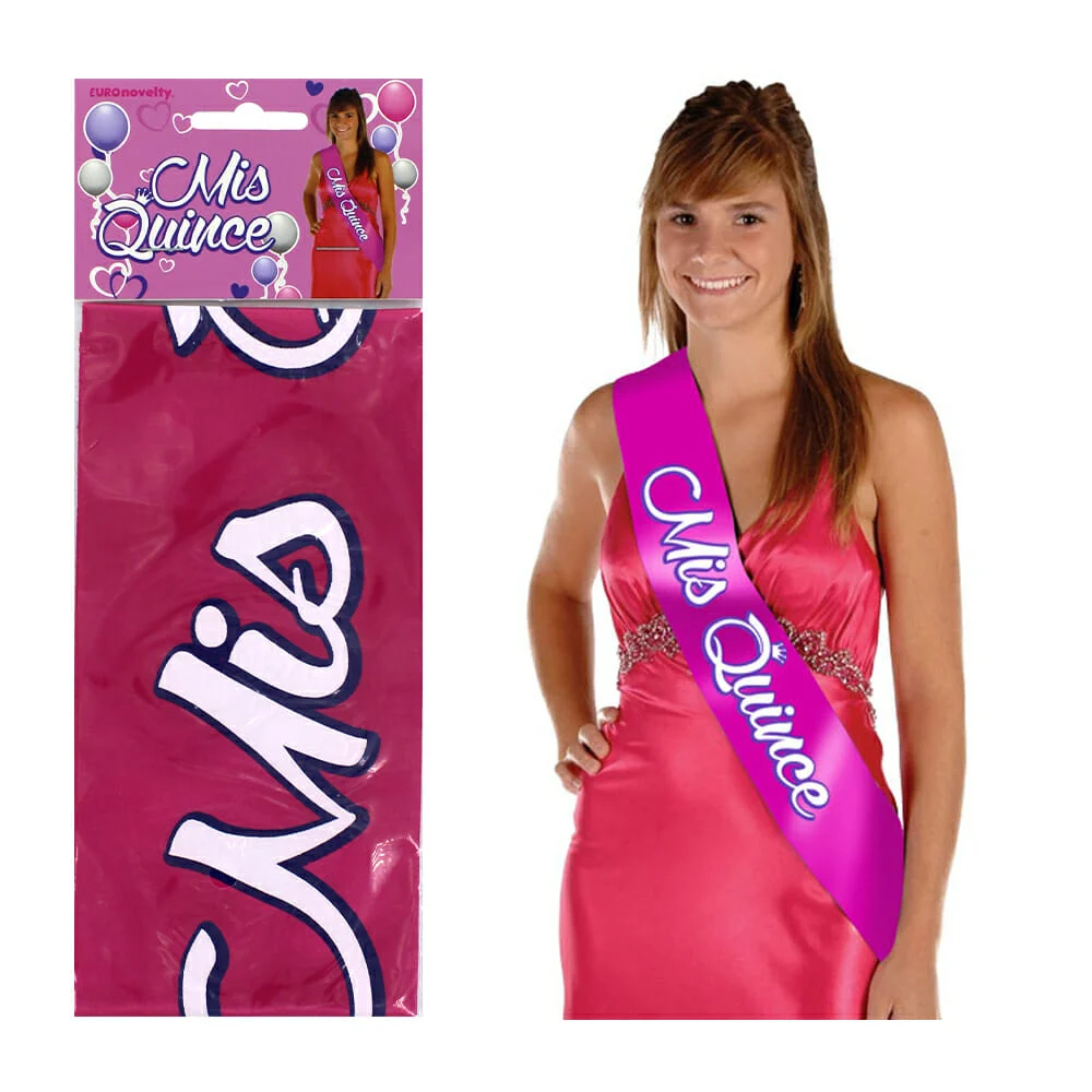 1pza Listón tipo miss universo con frase de mis quince / ltmxv