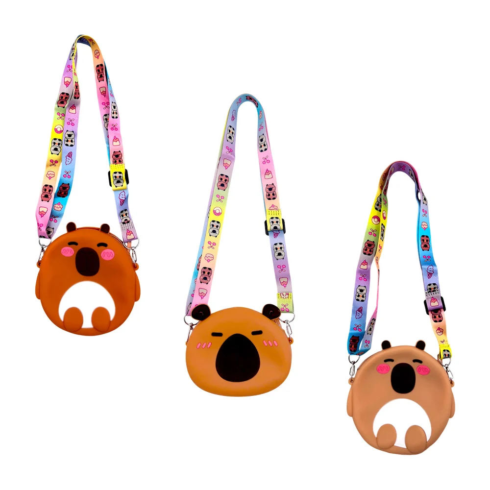 Monedero pequeño de silicona con asa colgante y forma de capibara / lu1162