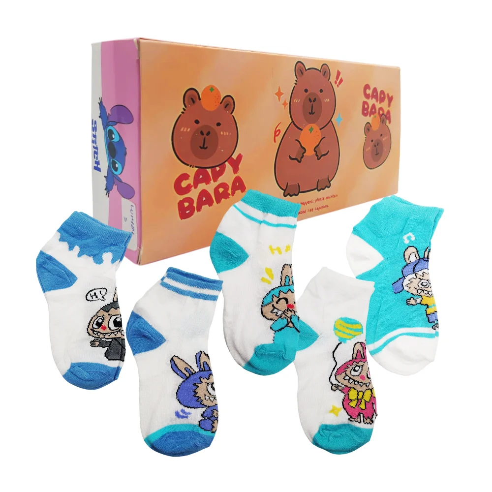 Caja con 5 pares de calcetines pequeños con estampado de personajes animados, variedad de modelos / lu1484
