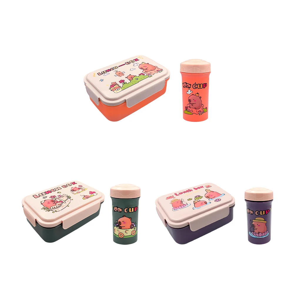 Blíster con tupper rectangular de plástico, vaso con tapa, y mini tupper interno, variedad de diseños / lunch box / lu1606
