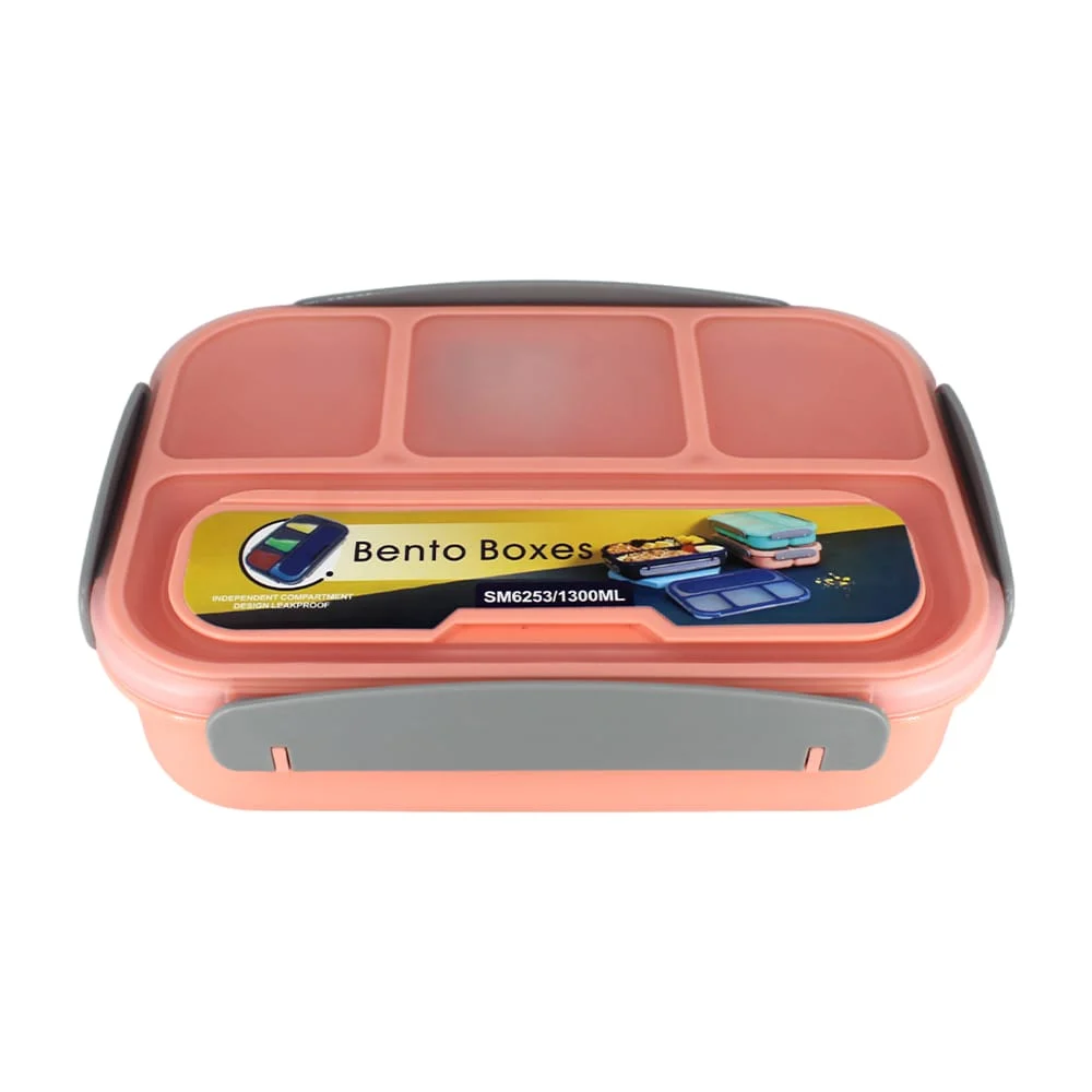 Tupper rectangular de plástico con 4 compartimientos, capacidad para 1300ml y tenedor, variedad colores / sm6253 / 1681387