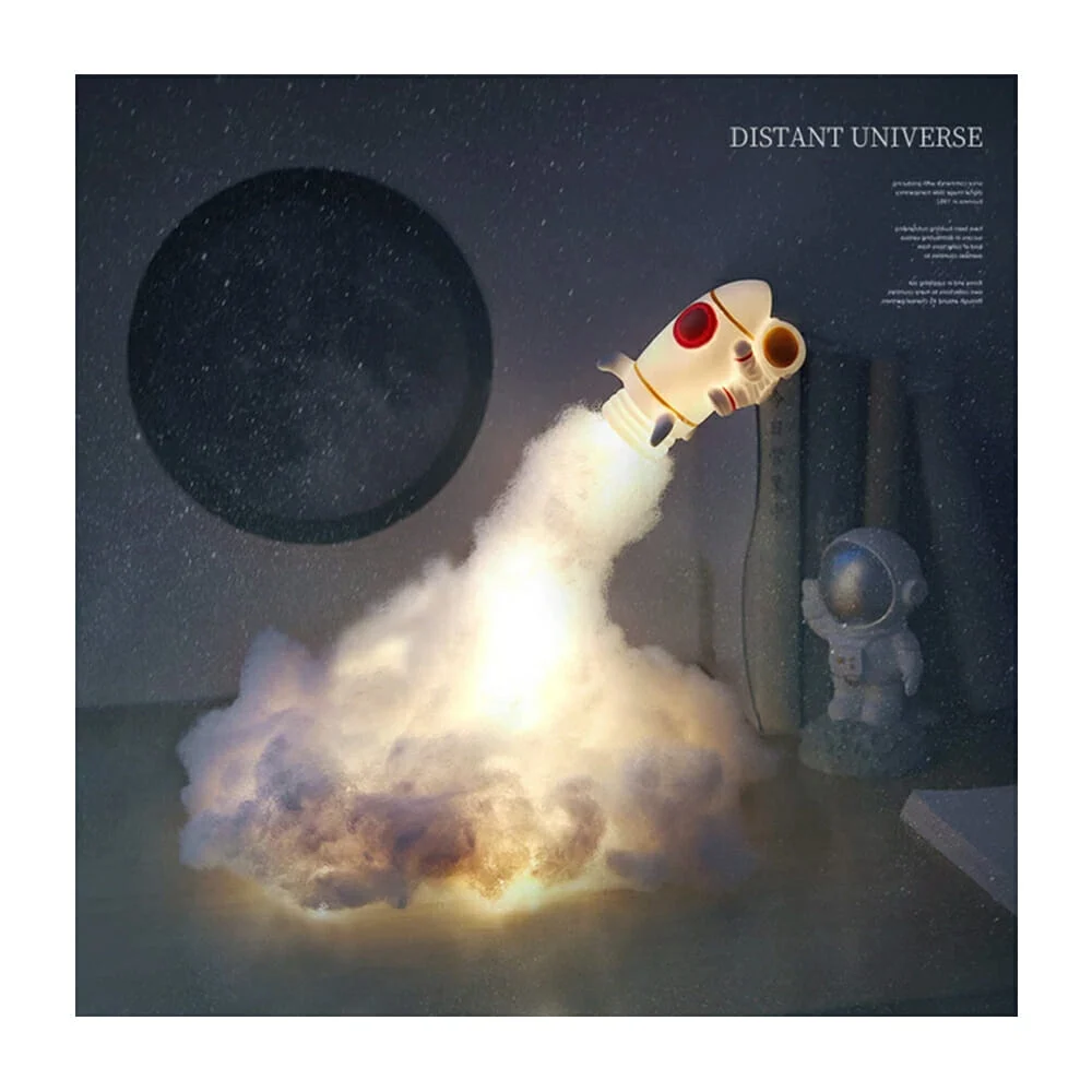 Lámpara decorativa en forma de nave espacial con astronauta, con luz cálida / space rockets