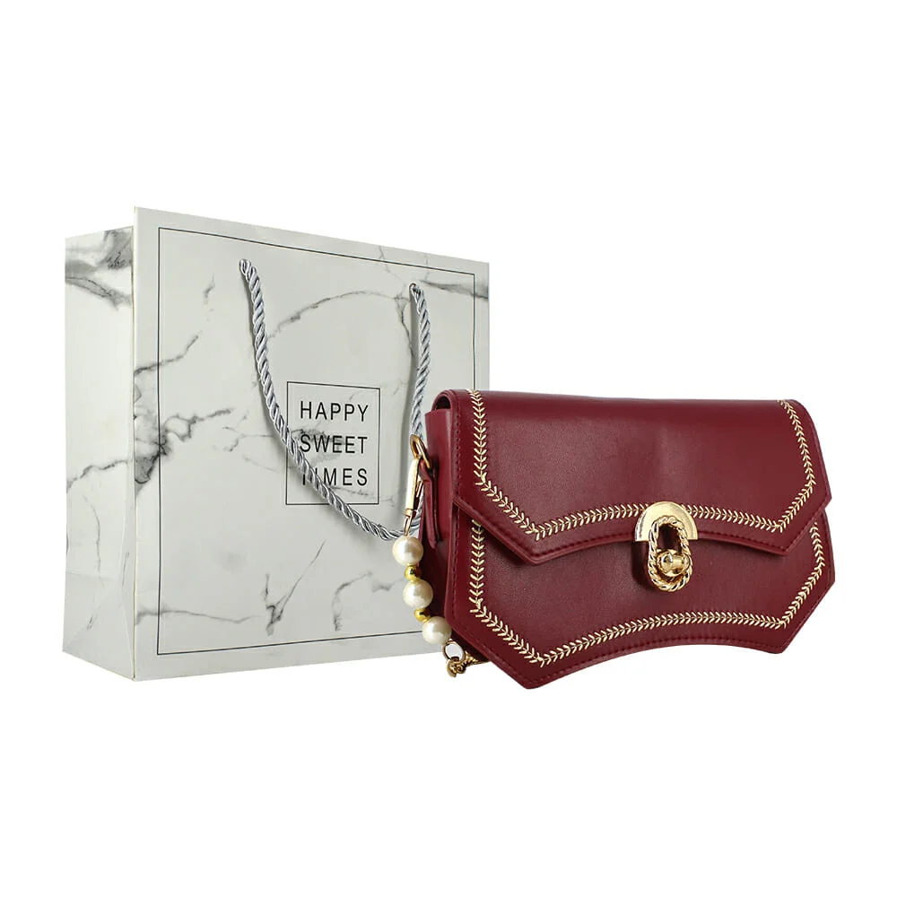 Bolsa de mano tipo piel con detalles bordados y broche dorado giratorio, variedad de colores / jl-8252-01