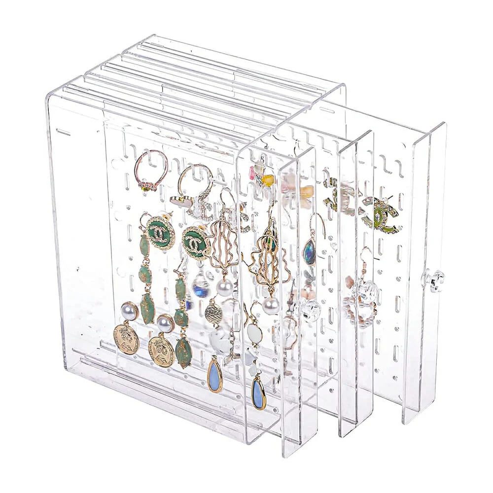 Organizador rectangular transparente de plástico con 3 compartimentos cajones para joyería 18x13x13cm / lu8504