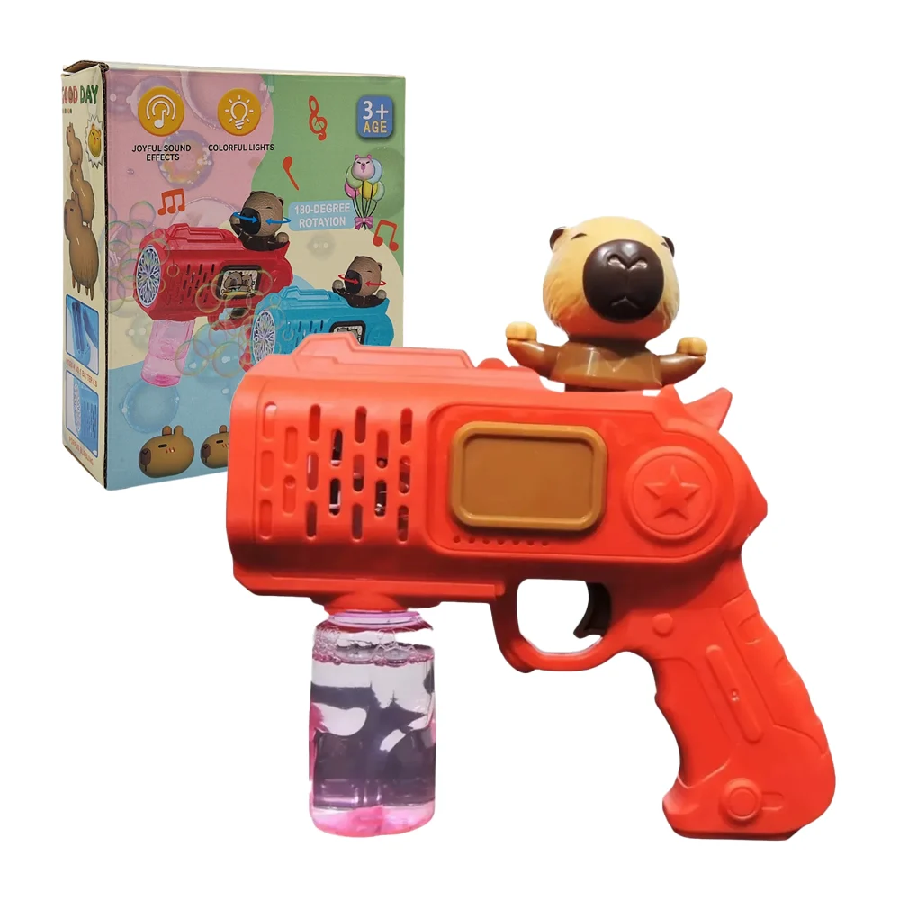 Pistola eléctrica lanza burbujas con decoración de capibara + bote de jabón