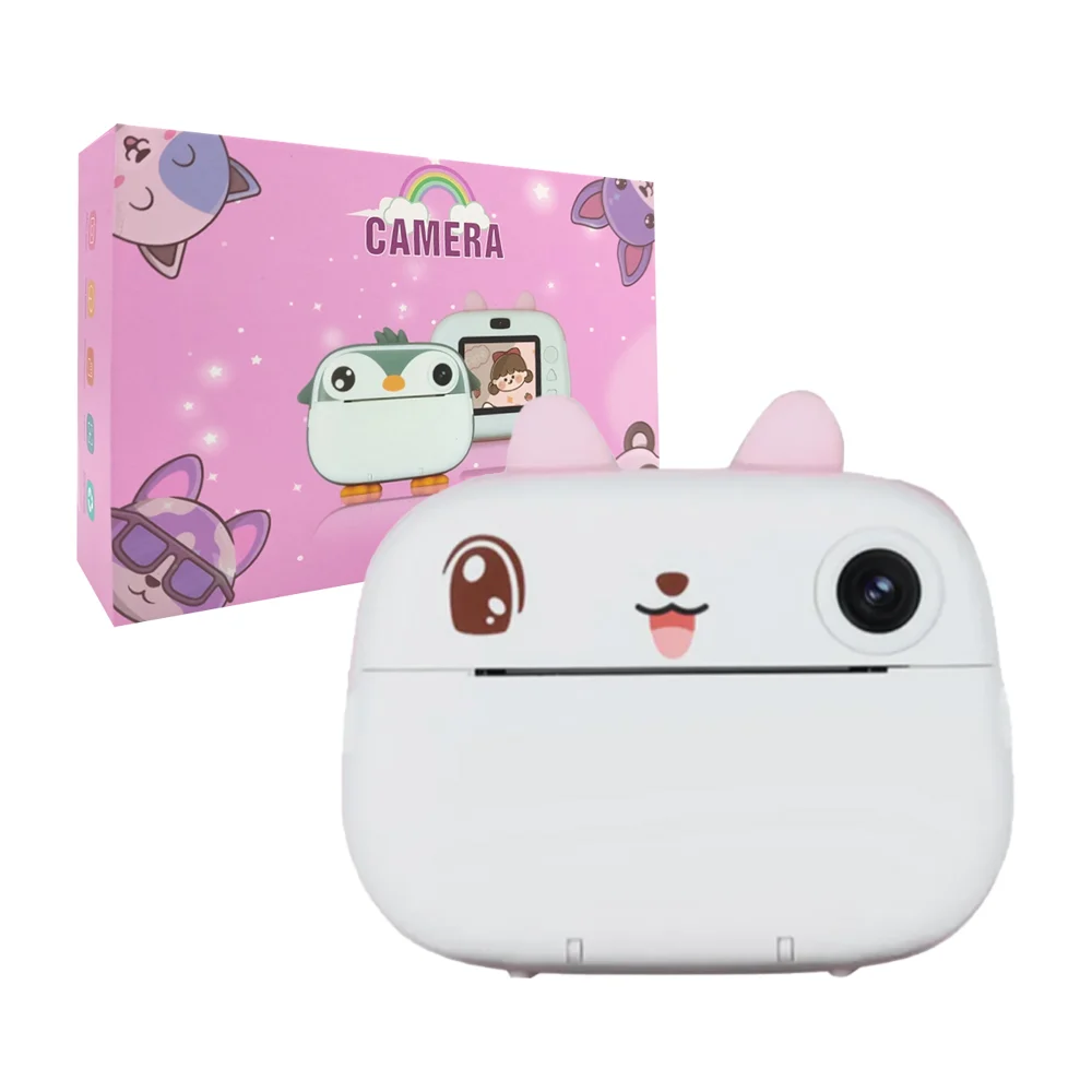 Cámara pequeña rectangular infantil, instantánea, con cámara frontal y pantalla