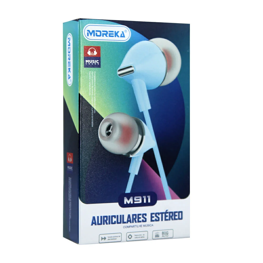 Audífonos manos libres alámbricos moreka con sonido estéreo y entrada auxiliar 3.5mm, variedad de colores / m911