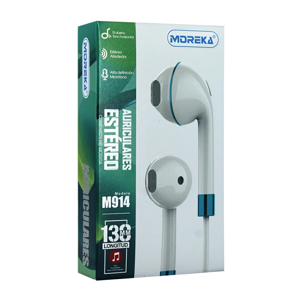 Audífonos manos libres alámbricas moreka con sonido estéreo y entrada auxiliar 3.5mm, variedad de colores / m914