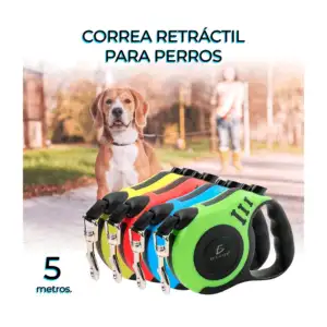 Correa retráctil 5m de largo para perro, variedad de colores mas.04.5m