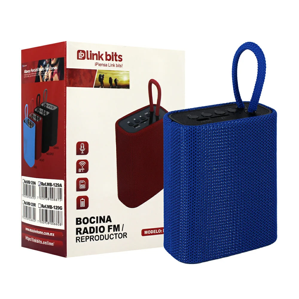 Bocina bluetooth link bits con radio fm y correa, variedad de colores / rfr-203
